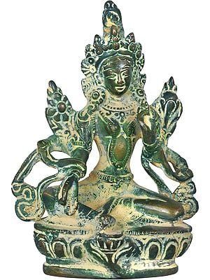 4" The Compassionate Devi Green Tara In Brass | Handmade | Made In India