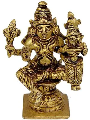 3" Lord Vishnu with Goddess Lakshmi (Small Statue) In Brass | Handmade | Made In India