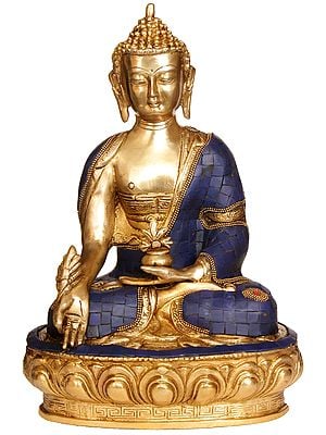 12" (Tibetan Buddhist Deity) Lapis Healing Buddha In Brass | Handmade | Made In India