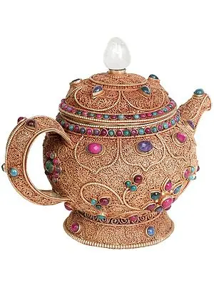 Superfine Filigree Kettle with Lid and Gemstones | Handmade