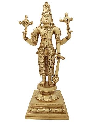 20" Sthanaka Vishnu In Brass | Handmade | Made In India