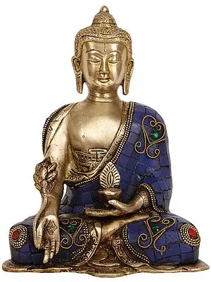 Tibetan Buddhist Deity: Lapis Buddha of Healing - The Medicine Buddha (Inlay Statue)
