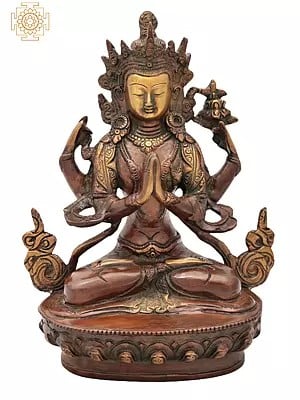 8" Chenrezig Brass Statue (Shadakshari Lokeshvara) - Most Popular Deity of Tibet | Handmade | Made in India