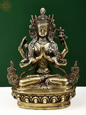 8" Chenrezig Brass Statue (Shadakshari Lokeshvara) - Most Popular Deity of Tibet | Handmade | Made in India