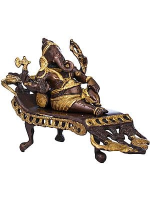 10" Relaxing Ganesha Brass Sculpture | Handmade | Made in India