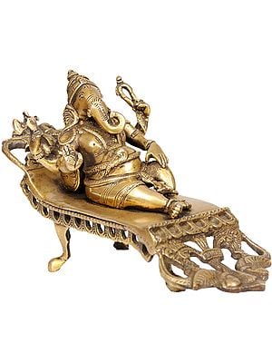 10" Relaxing Ganesha Brass Sculpture | Handmade | Made in India
