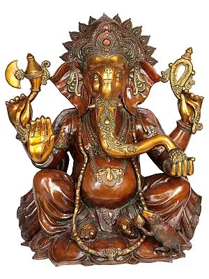 28" Large Size Four-Armed Ganapati In Brass | Handmade | Made In India