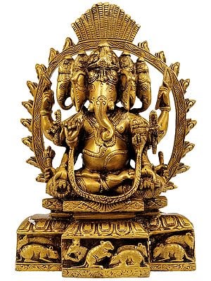 8" Eight-Armed Five-Headed Ganesha In Brass | Handmade | Made In India