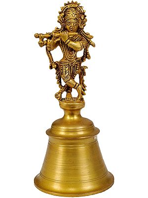 6" Lord Krishna Handheld Bell in Brass | Handmade | Made in India