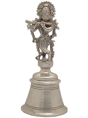 6" Lord Krishna Handheld Bell In Brass | Handmade | Made In India