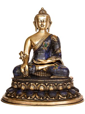 13" Tibetan Buddhist God Lapis Buddha of Healing In Brass | Handmade | Made In India