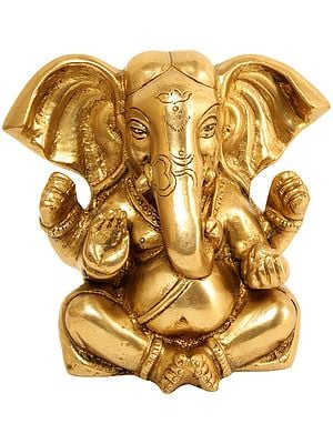 5" Seated Ganesha with Trident Mark and Large Ears In Brass | Handmade | Made In India