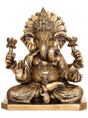 9" Four Armed Ganesha In Brass | Handmade | Made In India