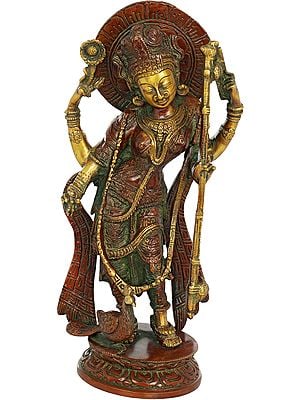12" Goddess Saraswati In Brass | Handmade | Made In India