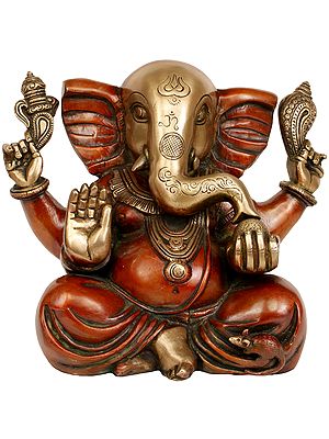 11" Brass Lord Ganesha Statue with Large Ears | Handmade | Made in India