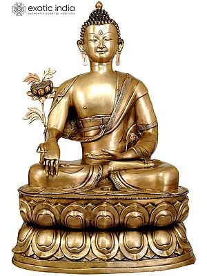 38" (Tibetan Buddhist Deity) Large Size Bhaishajyaguru - The Medicine Buddha In Brass | Handmade | Made In India