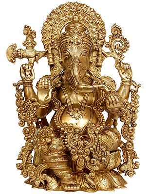 16" Lord Ganesha Granting Abhaya in Brass | Handmade | Made In India