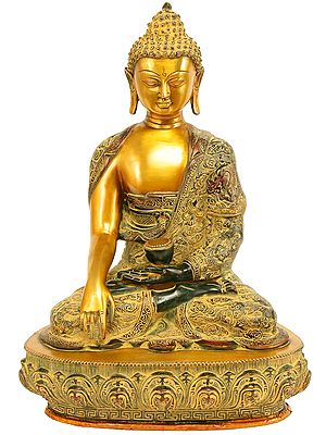 17" Lord Buddha in Bhumisparsha Mudra In Brass | Handmade | Made In India
