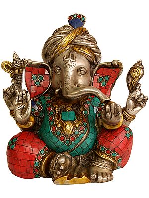 8" Brass Turbaned Ganesha Sculpture | Handmade | Made in India