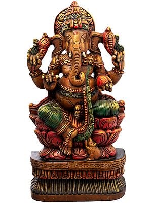 Ganesha In Lalitasana Upon A Rubescent Lotus