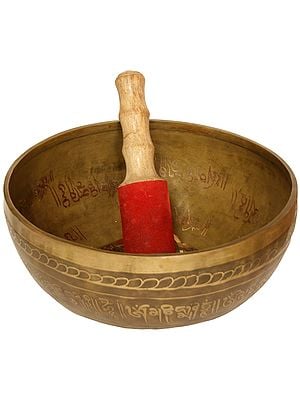 Tibetan Buddhist Ritual Singing Bowl with the Image of the Buddha Inside and Syllable Mantra