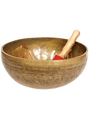 Tibetan Buddhist Ritual Singing Bowl with the Buddha Granting Abhaya and Mandala in Centre