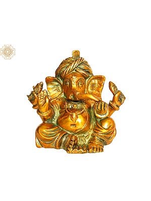 6" Turbaned Ganesha In Brass | Handmade | Made In India
