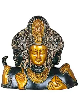 10" Trimurti From Elephanta (Brahma, Vishnu and Mahesha) In Brass | Handmade | Made In India