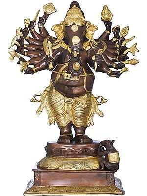 23" Sixteen Armed Ganesha In Brass | Handmade | Made In India