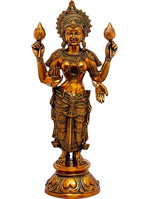 32" Goddess Lakshmi In Brass | Handmade | Made In India