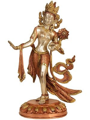 15" Tibetan Buddhist Standing Tara In Brass | Handmade | Made In India