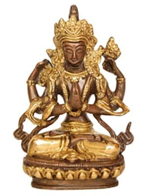 5"  Tibetan Buddhist Deity Chenrezig statue in Brass | Handmade | Made in India