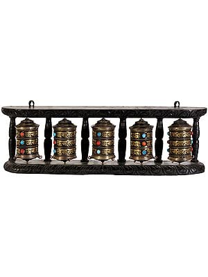 Five Prayer wheels Enshrined in One Stand (Wall Hanging) -Tibetan Buddhist