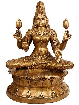 34" Large Size Goddess Lakshmi In Brass | Handmade | Made In India