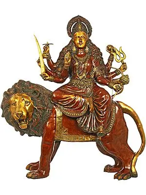 Large Size Ashtabhuja-dhari Durga on Her Mount Lion