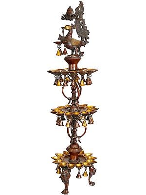48" Brass Large Size Peacock Lamp with Hanging Bells and Ghungaroos | Handmade | Made in India