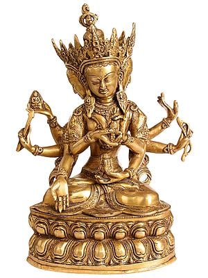 13" Tibetan Buddhist Ushnishvijaya: The Goddess Victorious Over Death In Brass | Handmade | Made In India