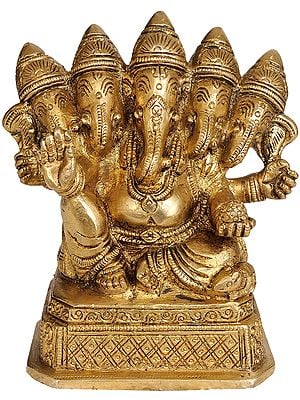 Small 4" Panch-Mukhi Ganesha In Brass | Handmade | Made In India