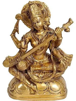 7" Devi Saraswati In Brass | Handmade | Made In India