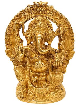 9" Enthroned Ganesha In Brass | Handmade | Made In India