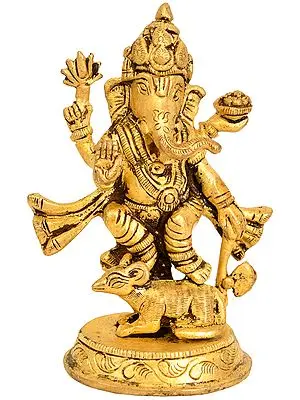 4" Brass Lord Ganesha Statue Standing on Rat | Handmade | Made in India