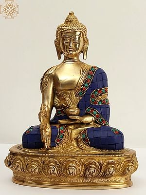 8" Tibetan Buddhist Lapis Buddha of Healing (Medicine Buddha) In Brass | Handmade | Made In India