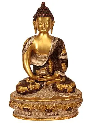 13" The Unusual Robe Of The Seated Buddha In Brass | Handmade | Made In India