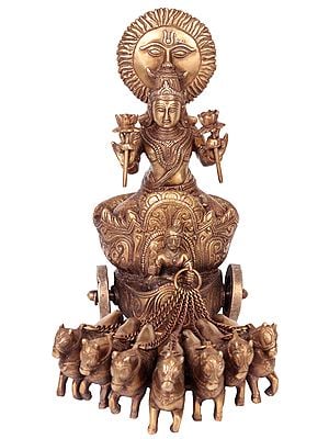 11" Lord Surya on His Seven Horses Chariot In Brass | Handmade | Made In India