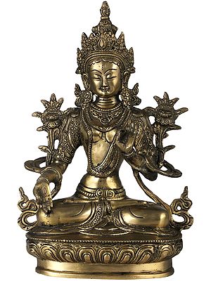 12" Tibetan Buddhist Goddess White Tara In Brass | Handmade | Made In India
