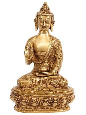 10" Buddha in The Vitarka Mudra (Robes Decorated with the Scenes of His Life) In Brass | Handmade | Made In India