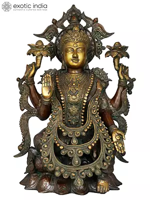 16" Goddess Lakshmi in Brass | Handmade | Made In India
