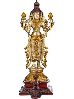 14" Standing Goddess Lakshmi In Brass | Handmade | Made In India