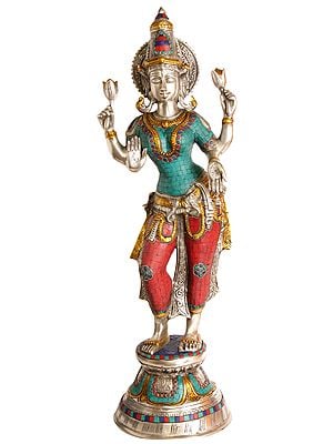 28" Standing Goddess Lakshmi In Brass | Handmade | Made In India