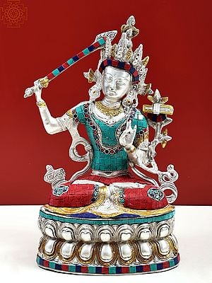 14" (Tibetan Buddhist Deity) Manjushri - Bodhisattva of Transcendent Wisdom | Brass Statue | Handmade | Made In India